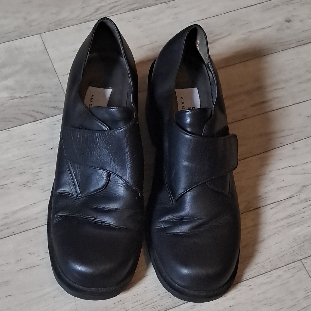 Liz Claiborne Black Leather Heeled Oxford Shoes Size 8 Platform Chunky